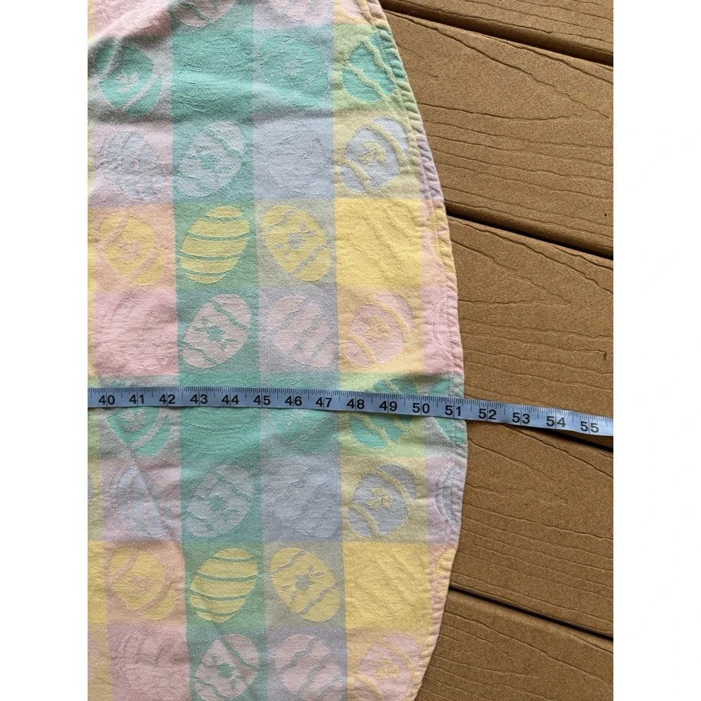 Vintage Easter Cotton Jacquard Pastel Plaid Tablecloth Round 52x54‎
